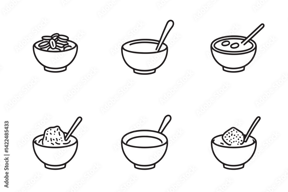 Fototapeta premium Porridge hot cereal breakfast line art