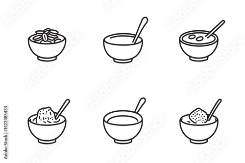 Porridge hot cereal breakfast line art