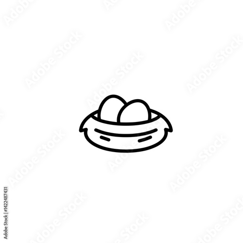 Nest With Eggs - Simple Black Line Art Illustration  