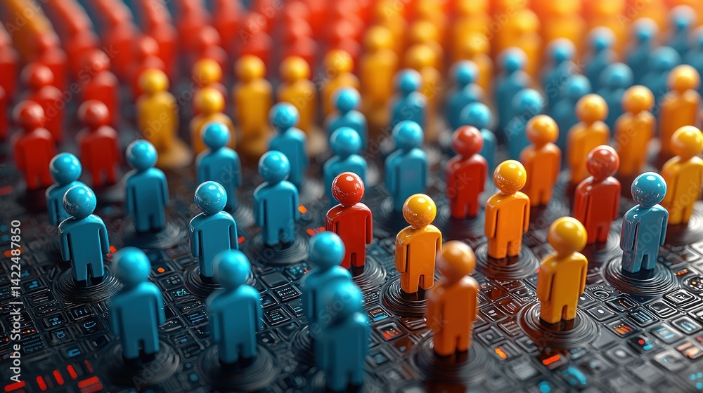 Obraz premium Colorful figures stand on circuit board grid