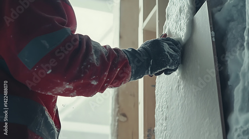 Wallpaper Mural Construction Worker Applying Plaster to a Wall Torontodigital.ca