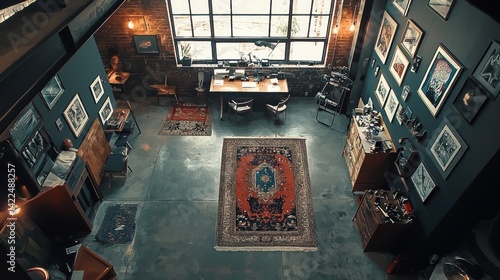 A Stunning Aerial View of an Industrial Loft Studio Apartment