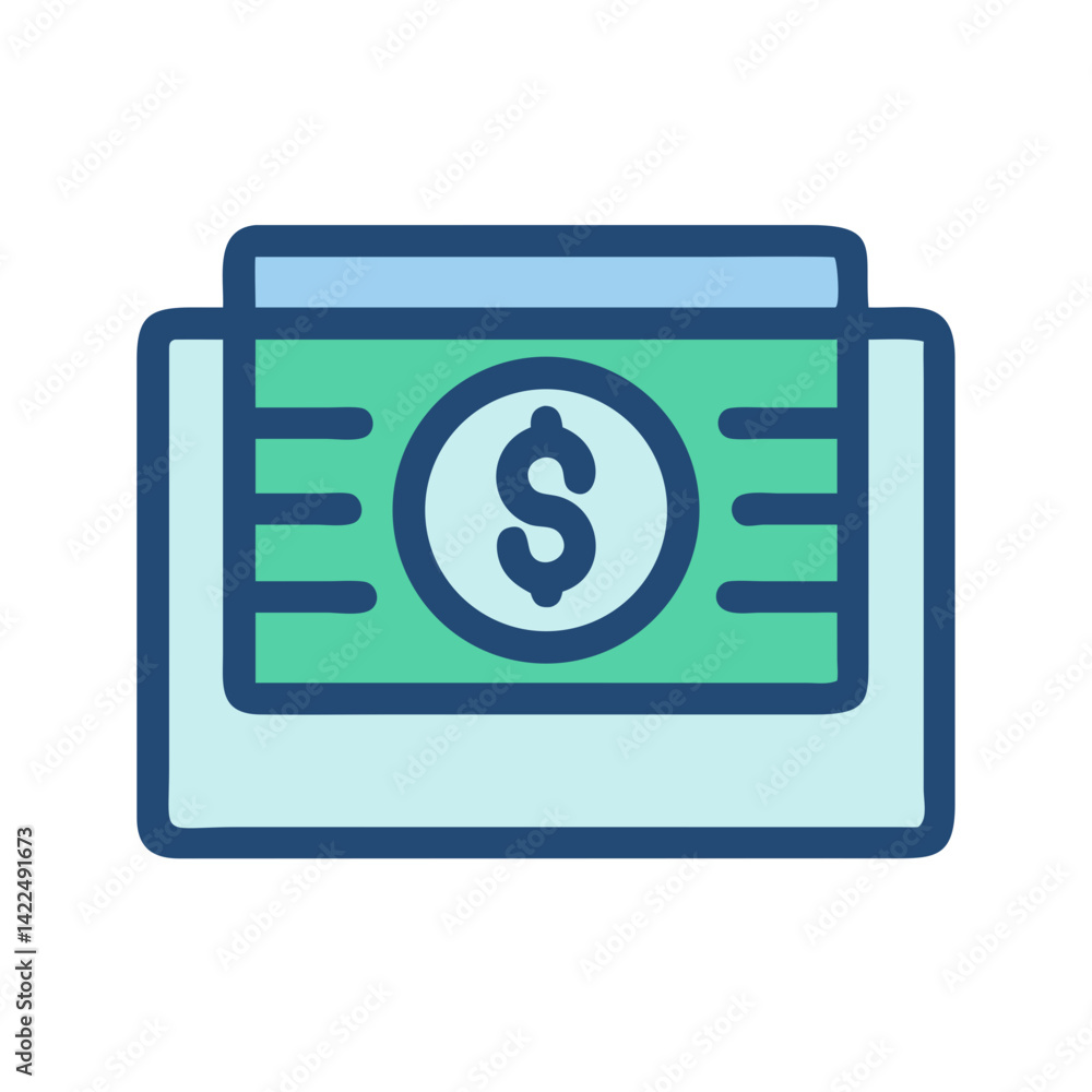 Dollar bill icon in wallet on black background Dollar bill icon in wallet on black background