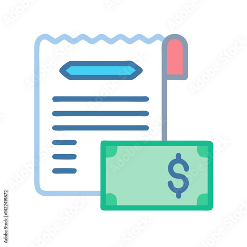 Colorful icon of receipt and money for payment
