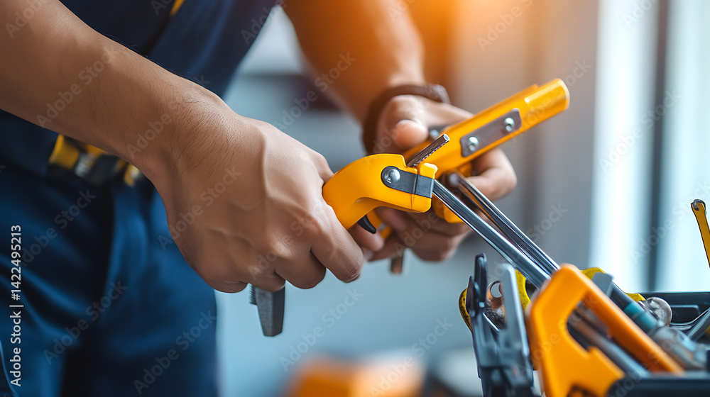 Mechanic Using Pliers to Adjust Tools Mechanic Using Pliers to Adjust Tools