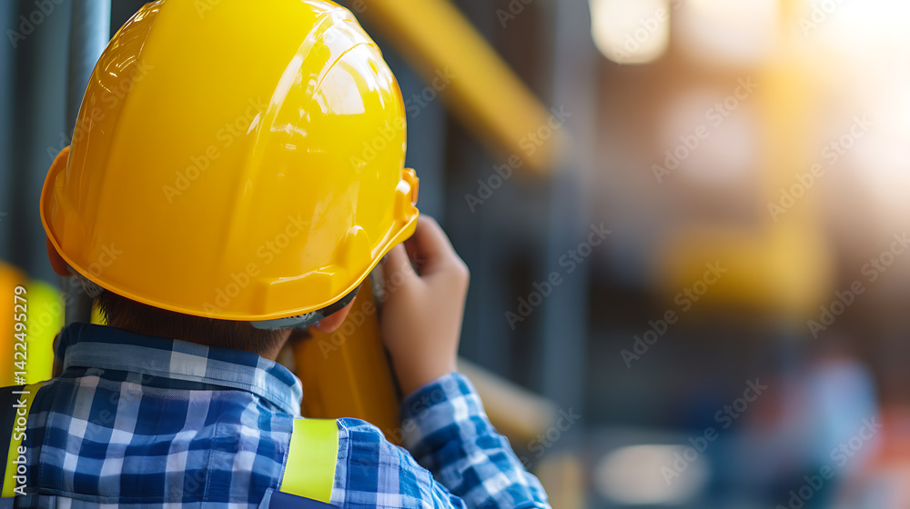 Construction Worker in Hard Hat at Industrial Site Construction Worker in Hard Hat at Industrial Site
