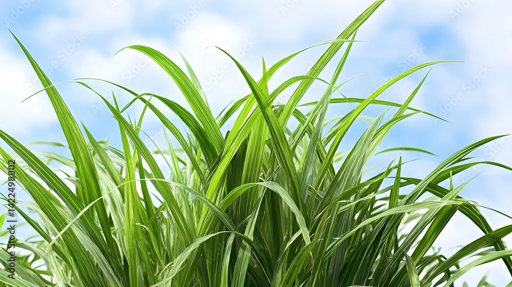 Fototapeta premium Vibrant Green Grass Blades Against Blue Sky