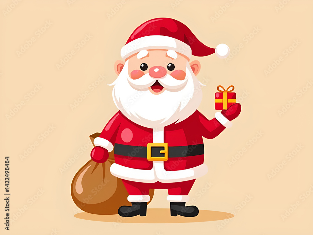 Obraz premium Santa Claus with a Bag Holding a Gift – Vector Illustration on Transparent Background 