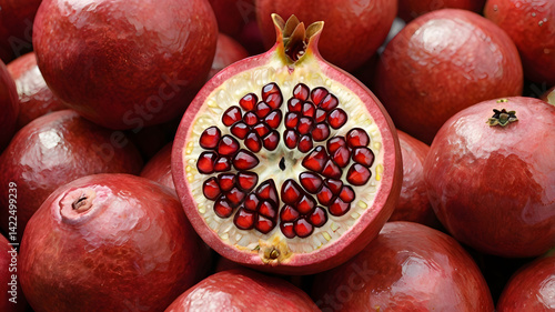 Pomegranate is a tasty and healthy fruit. It has a thick red skin and is full of small, juicy seeds called arils. These seeds are sweet, a little sour, and very good for our health.