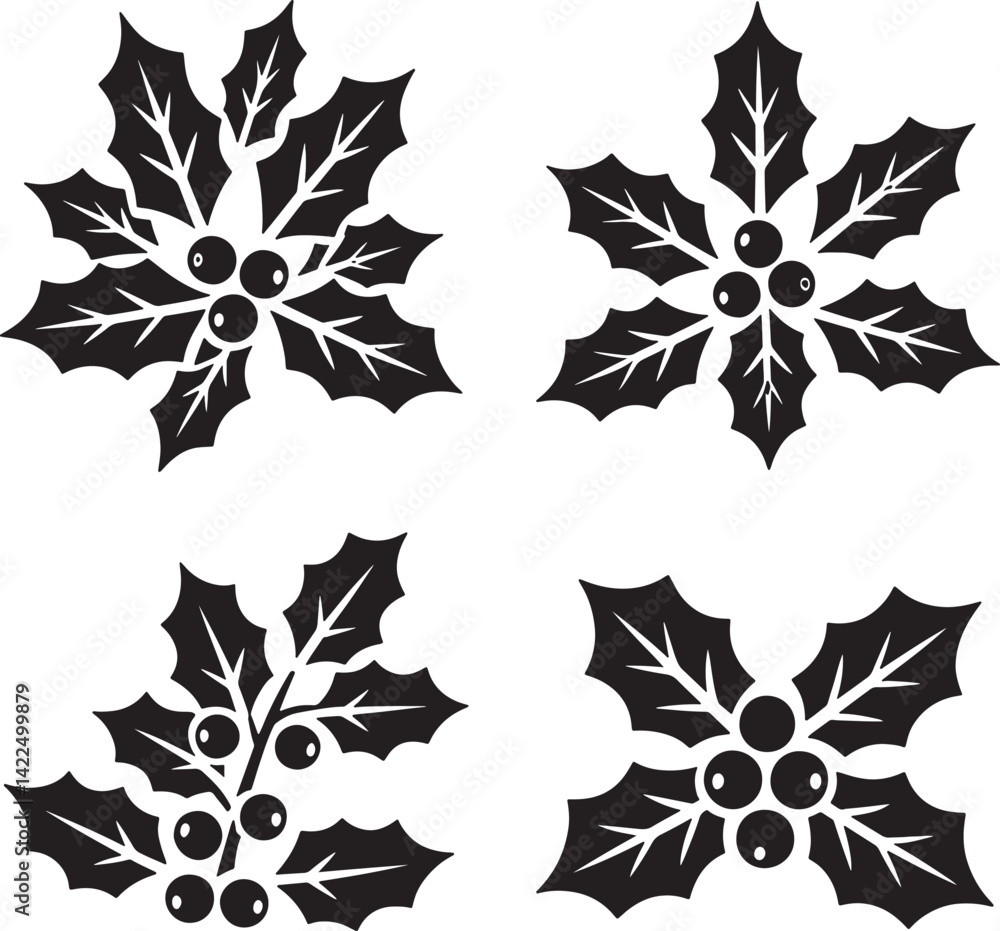 Fototapeta premium Poinsettia Flowers set silhouette vector illustration isolated On Transparent Background