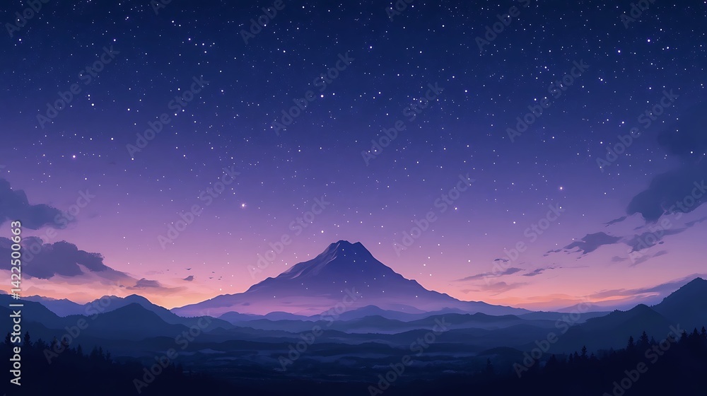 Fototapeta premium Starry night panorama of a majestic mountain range.