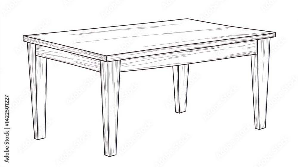Simple Line Drawing of a Wooden Coffee Table Simple Line Drawing of a Wooden Coffee Table