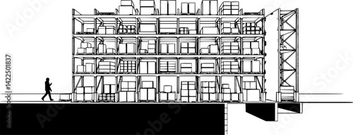 Warehouse icon. Building, structure. Black silhouette. Front side view. Vector simple flat graphic illustration. Isolated object on white background.