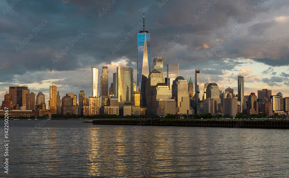 Fototapeta premium New York City. NYC cityscape with skyscrapers. Panoramic of New York City skyline. Manhattan skyline. New York and Hudson River. Downtown NYC. New York skyscrapers. The business district.