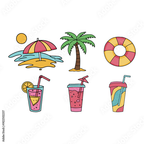 Summer Beach Icons Vector Set