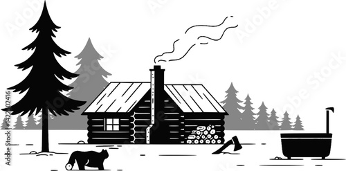 Bathhouse icon. Black silhouette. Front and side view. Vector simple flat graphic illustration. Isolated object on white background. 