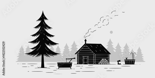 Bathhouse icon. Black silhouette. Front and side view. Vector simple flat graphic illustration. Isolated object on white background. 