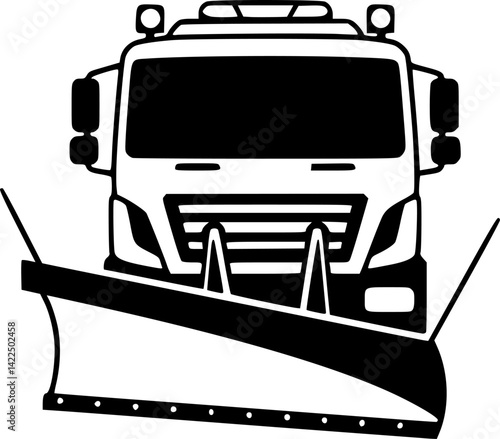 Truck snowplow icon. Snowblower. Black silhouette. Front view. Vector simple flat graphic illustration. Isolated object on a white background
