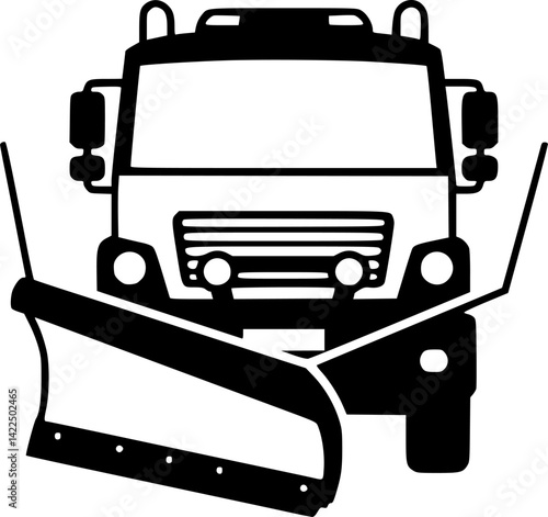 Truck snowplow icon. Snowblower. Black silhouette. Front view. Vector simple flat graphic illustration. Isolated object on a white background