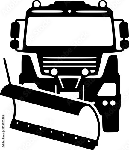 Truck snowplow icon. Snowblower. Black silhouette. Front view. Vector simple flat graphic illustration. Isolated object on a white background