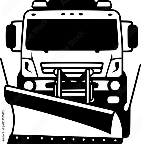 Truck snowplow icon. Snowblower. Black silhouette. Front view. Vector simple flat graphic illustration. Isolated object on a white background