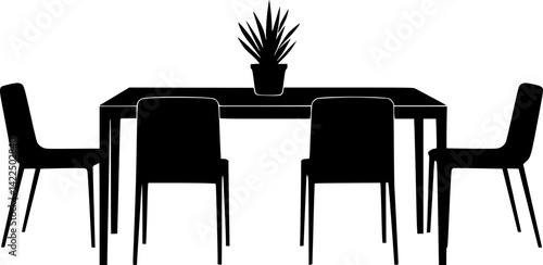 Table and chairs icon. Black silhouette. Front side view. Vector simple flat graphic illustration. Isolated object on white background. 
