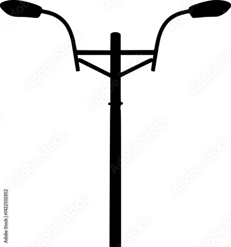 Double street lamp icon. Black silhouette. Vertical front side view. Vector simple flat graphic illustration. Isolated object on white background