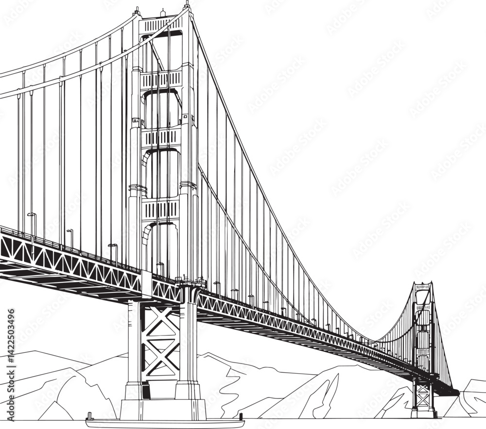 Fototapeta premium Simple Bridge silhouette vector illustration isolated On Transparent Background