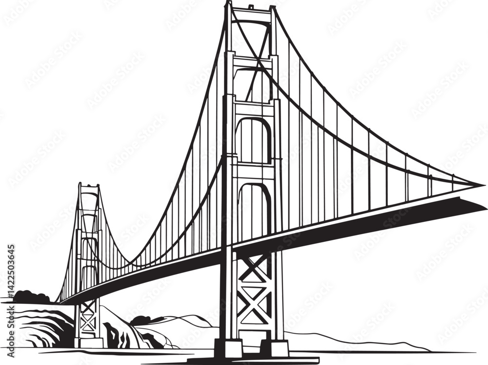 Fototapeta premium Simple Bridge silhouette vector illustration isolated On Transparent Background
