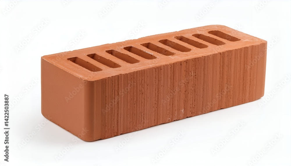 Single clay brick at angle on white background - construction, architecture or DIY project background element. Single clay brick at angle on white background - construction, architecture or DIY project background element.
