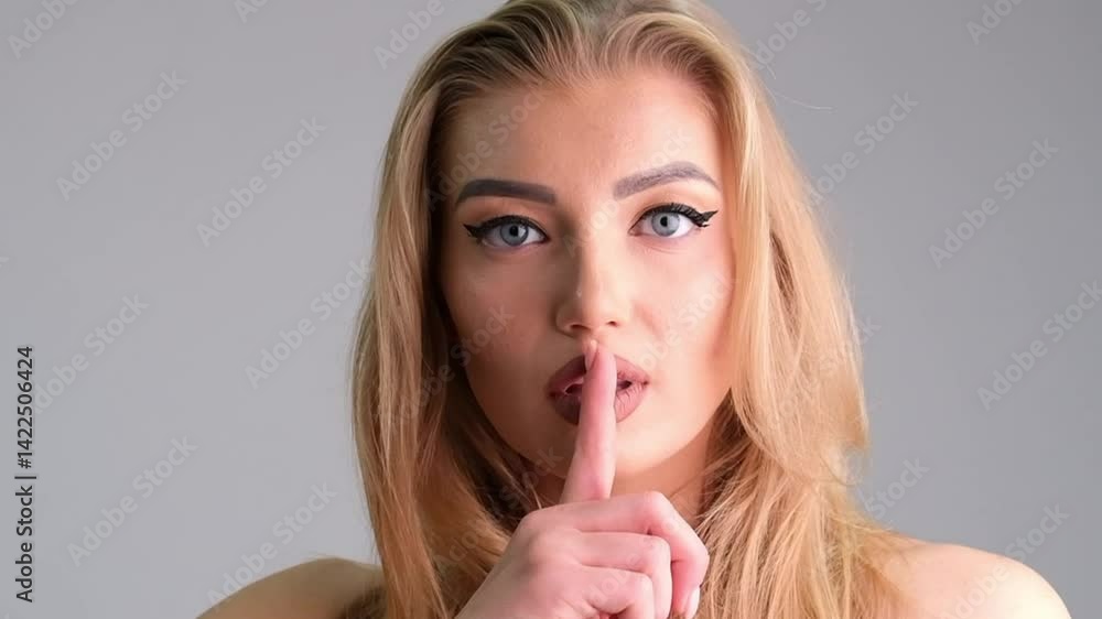 woman with finger on lips woman with finger on lips