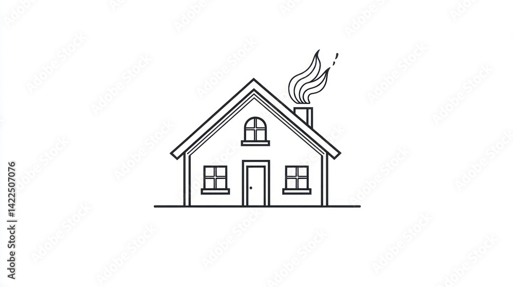 Fototapeta premium Simple Outline of a House with Smoke