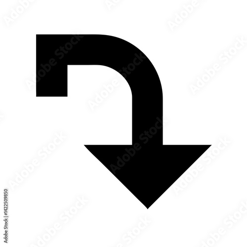 arrow turn down left glyph flat vector icon