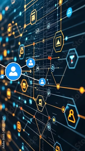 User icon linked within a complex digital network visualization