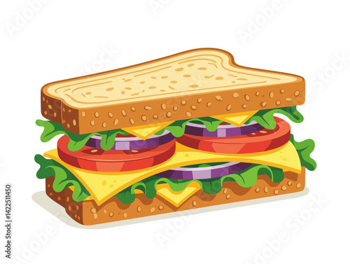 Appetizing vector illustration of club sandwich on plate. Perfect for deli menus, food blogs, and lunch concepts. Fresh ingredients with realistic details.