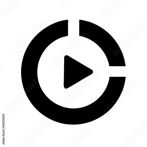 circle video glyph flat vector icon