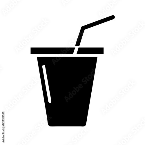 cup straw swoosh glyph flat vector icon