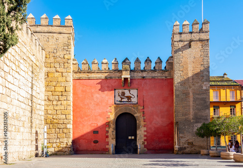 Puerta del Leon (Lion’s Gate) entrance to Alcazar of Seville, Spain