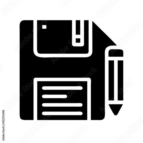 floppy disk pen glyph flat vector icon
