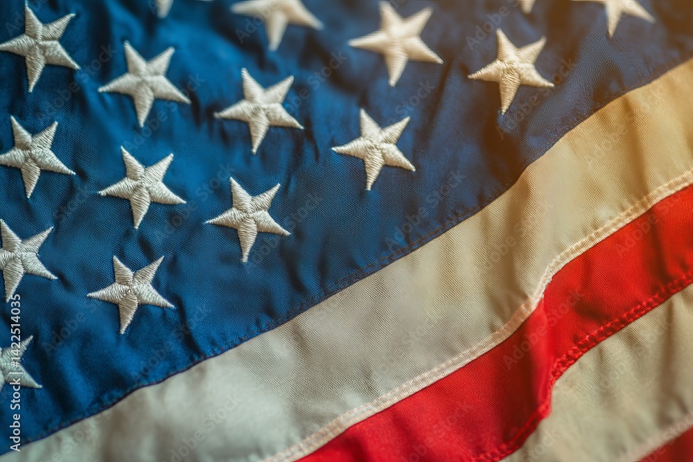 Fototapeta premium American flag on blurred background symbolizing national holiday with available space for content