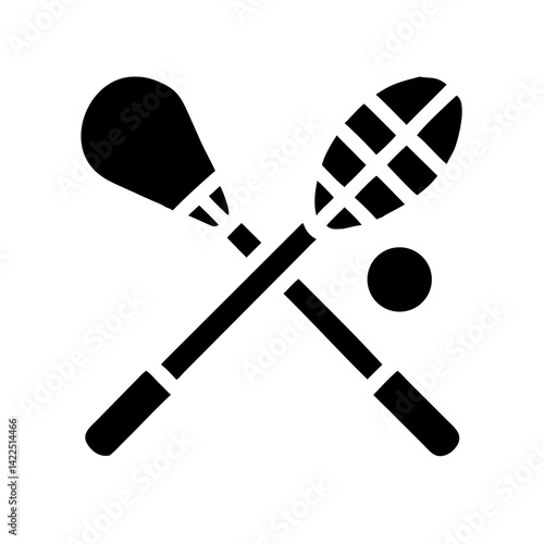 lacrosse stick ball glyph flat vector icon
