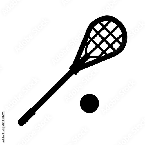 lacrosse stick ball glyph flat vector icon
