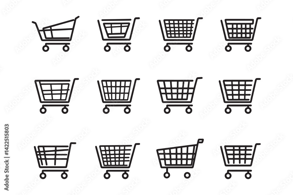 Minimalist shopping cart line art icon Minimalist shopping cart line art icon