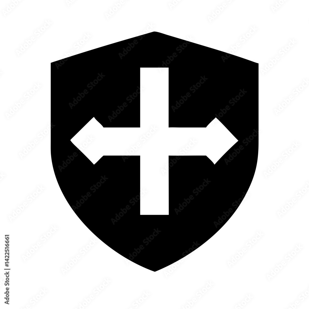 Obraz premium shield cross glyph flat vector icon