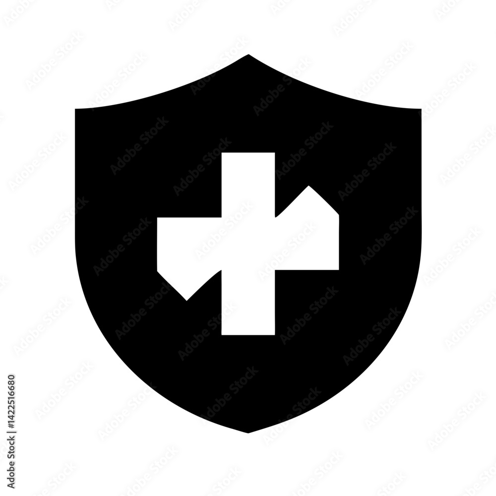 Obraz premium shield cross glyph flat vector icon
