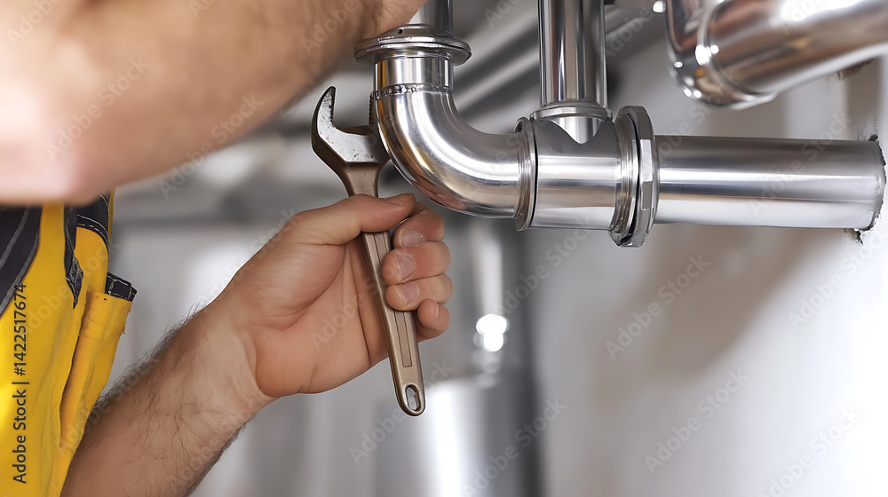 Plumber Fixing a Sink Trap with a Wrench