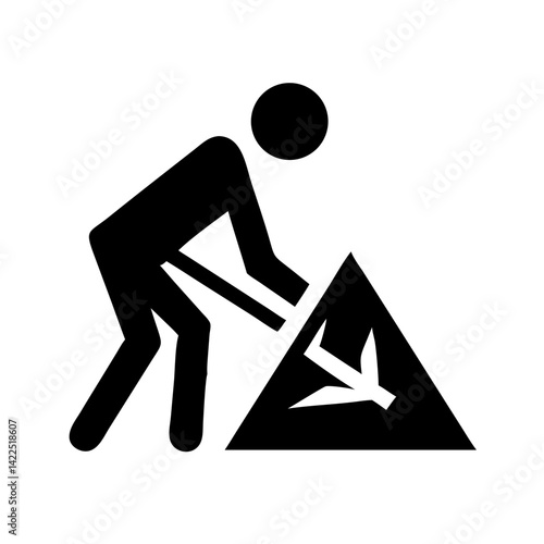 triangle person digging glyph flat vector icon