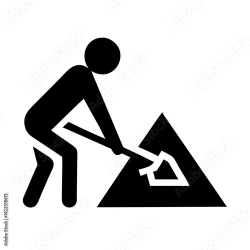 triangle person digging glyph flat vector icon