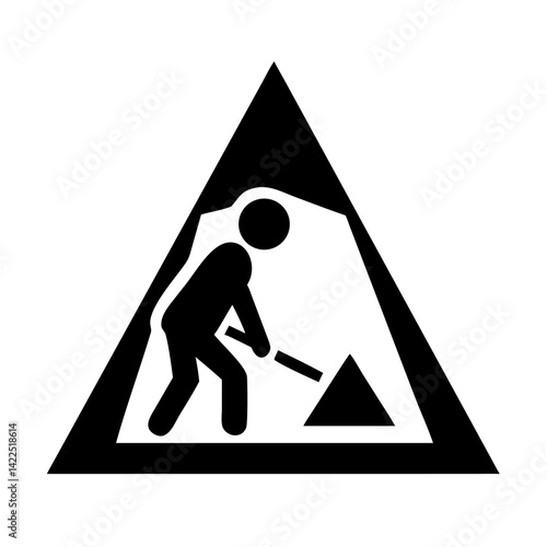 triangle person digging glyph  flat vector icon