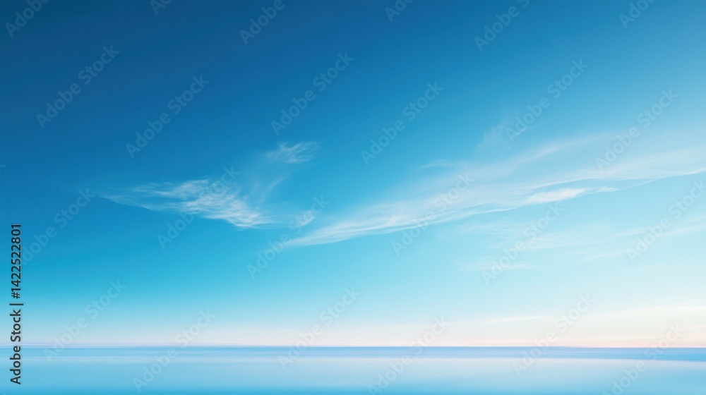 Vast expanse of cerulean sky and placid ocean horizon.